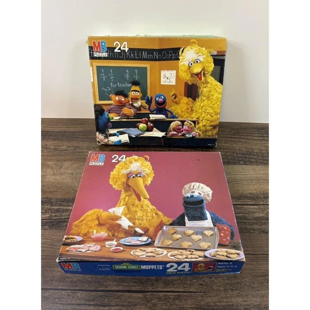 Lot Of 2 Sesame Street Puzzles 24 Pieces School Classroom & Baking Chef Cookies